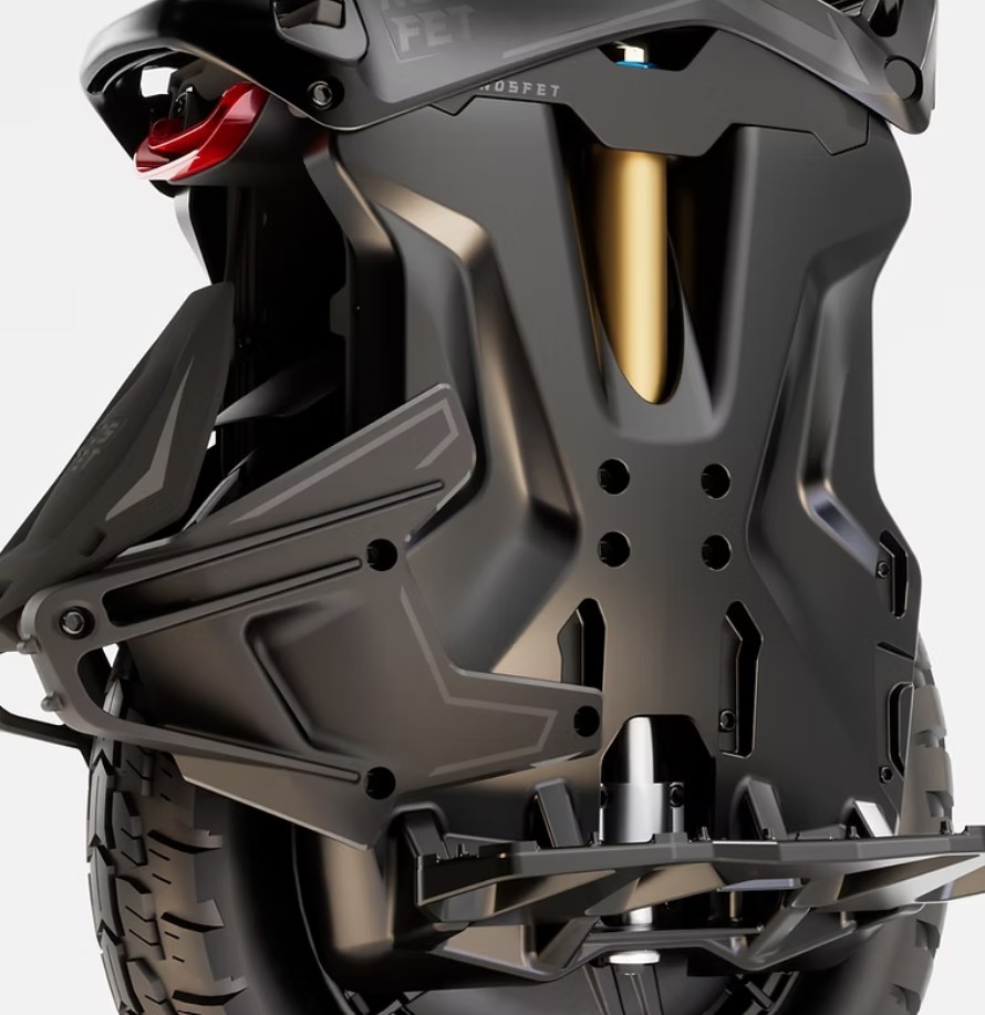 Close-up image showing the Nosfet AERO electric unicycle's body curves.