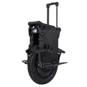 Veteran Patton S -sähköyksipyörän vasemman puolen kulmakuva, kuljetuskahva ulos vedettynä.