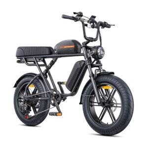 Viistosta sivusta kuvattu musta kaksoisakullinen ENGWE M1 -sähköpyörä