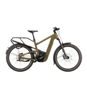 Külgvaade Riese & Müller Delite5 GT Pinion merevaigukollases värvitoonis elektrirattast.