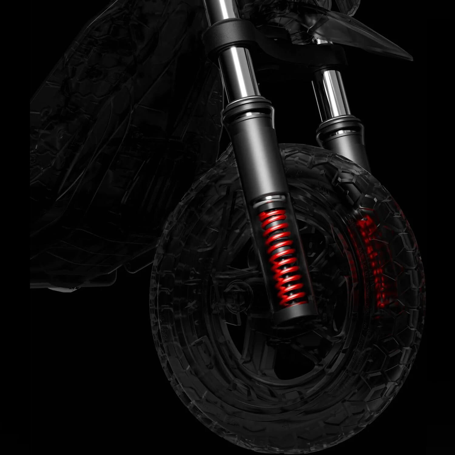 Segway-Ninebot ZT3 Pro E suspension system Illustrative image of the Segway-Ninebot ZT3 Pro E electric scooter's suspension system.
