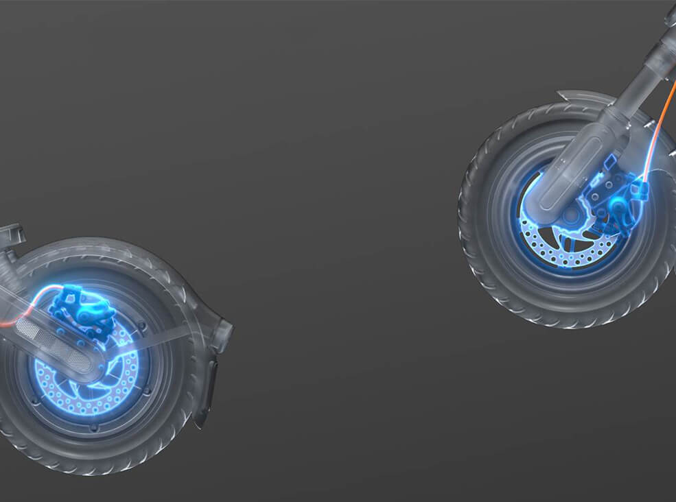 Xiaomi Scooter 6 Max braking Illustrative image of the Xiaomi Scooter 6 Pro electric scooter's braking system.
