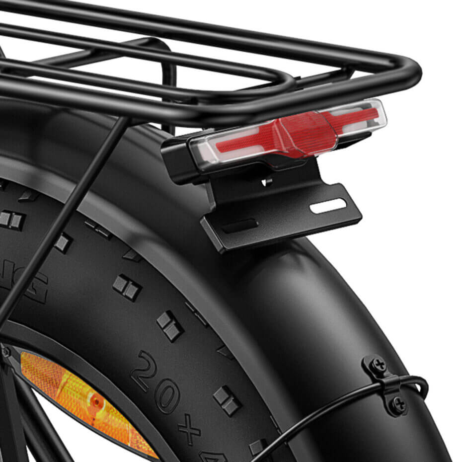 Close-up of the Engwe EP-2 Boost electric bicycle's rear light.