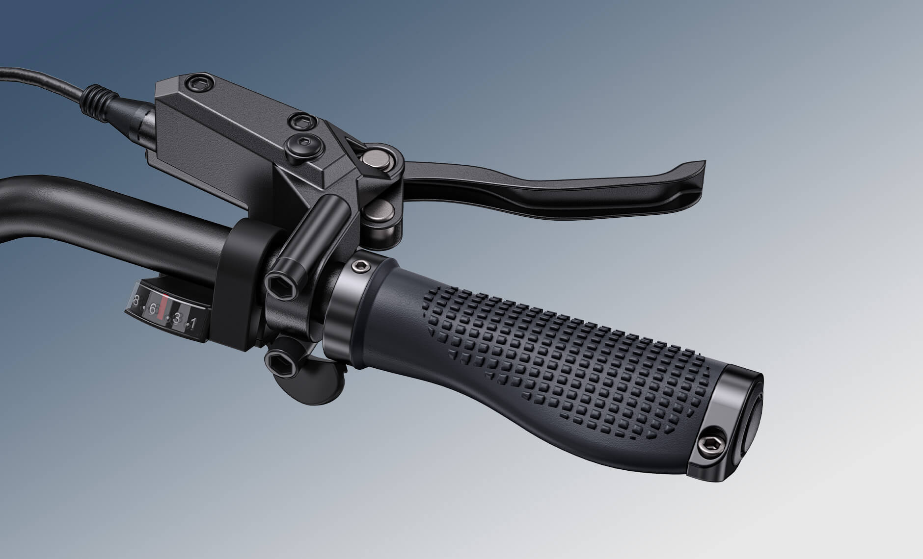 Close-up of the ENGWE Engine Pro 3.0 Boost electric bicycle's brakes.
