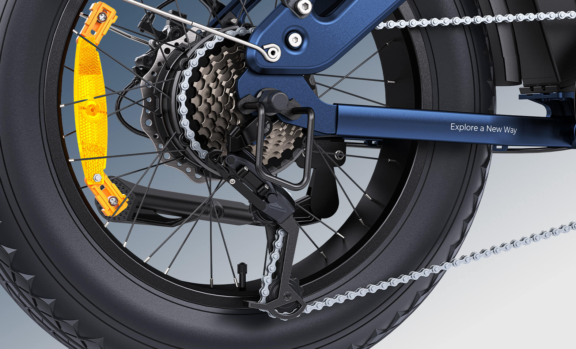Close-up of the ENGWE Engine Pro 3.0 Boost electric bicycle's Shimano 7-speed system.