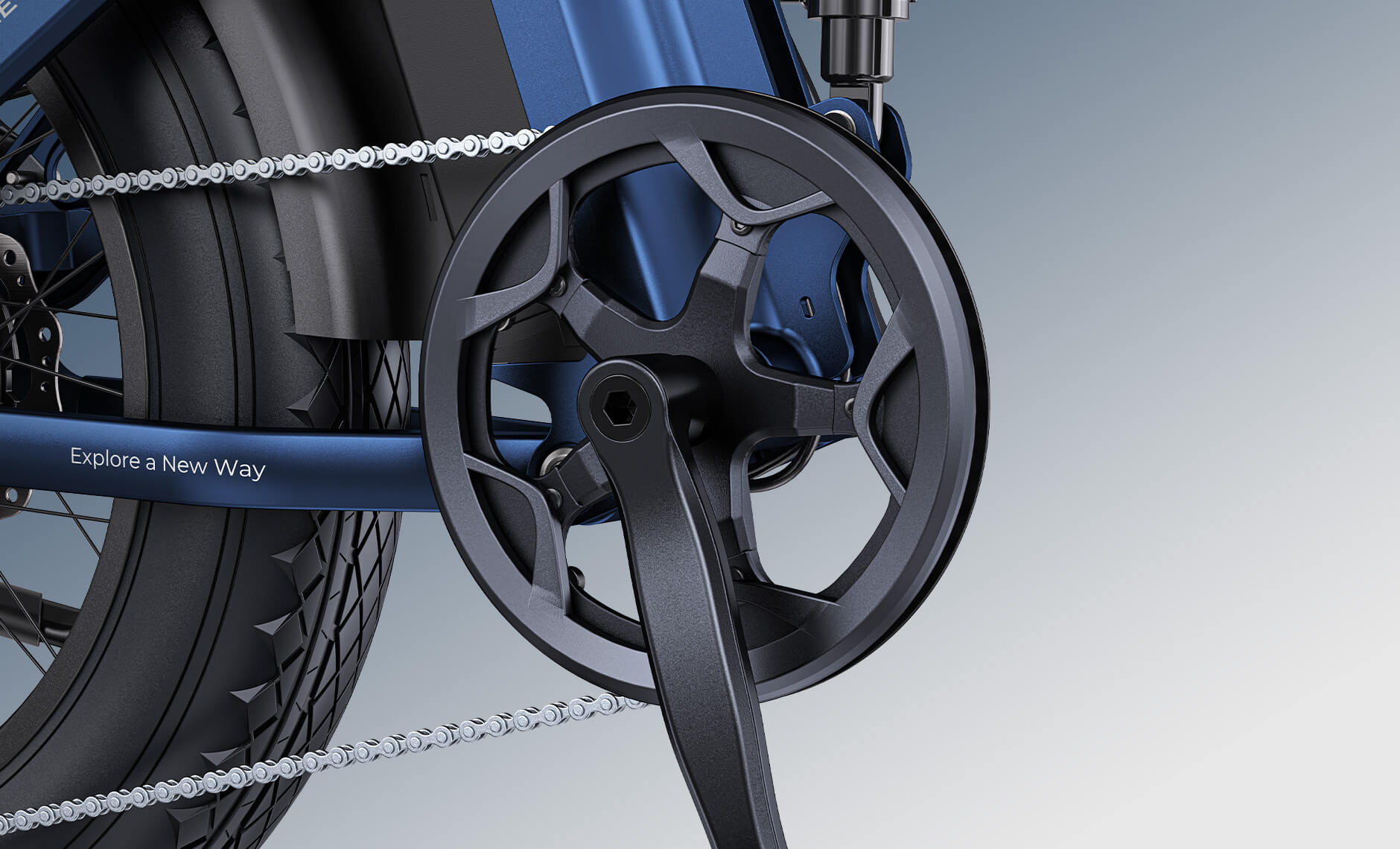 Close-up of the ENGWE Engine Pro 3.0 Boost electric bicycle's torque sensor.
