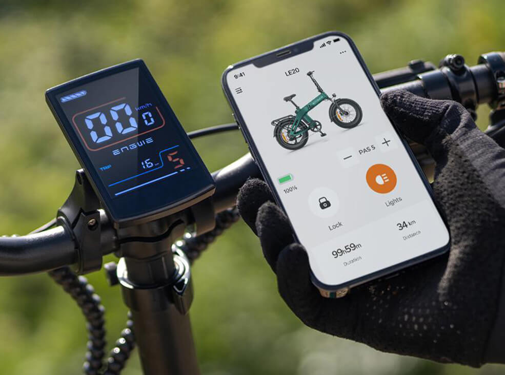 Close-up view of the Engwe EP-2 3.0 Boost electric bike's smart connectivity.
