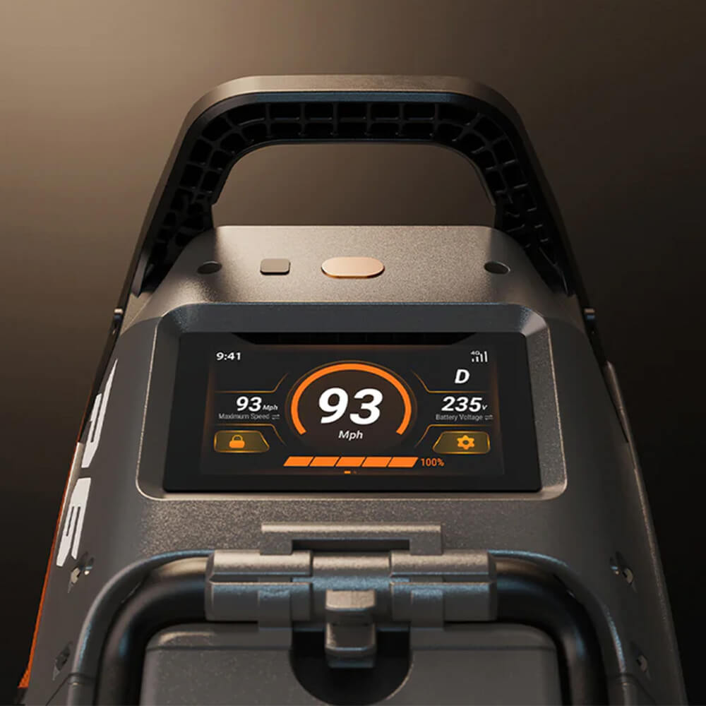 Close-up image of the InMotion P6 electric unicycle's LCD screen.