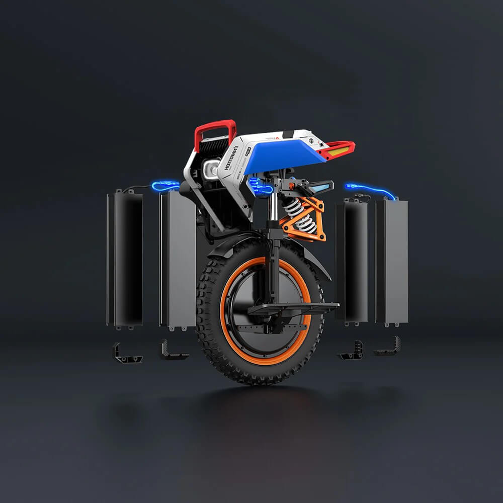 Illustrative image of the InMotion V14 Pro electric unicycle's fast battery swap.
