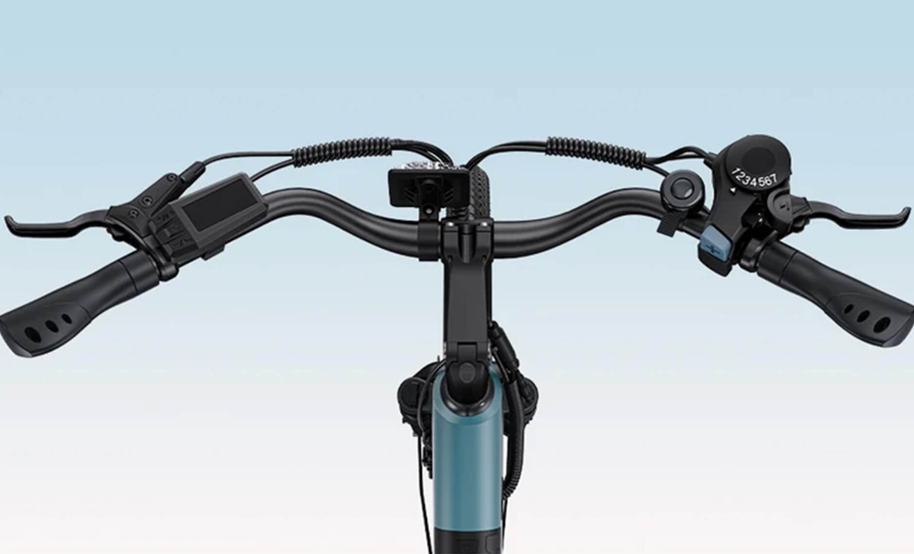 Close-up of the ENGWE P275 SE electric bicycle's swallow handlebar.